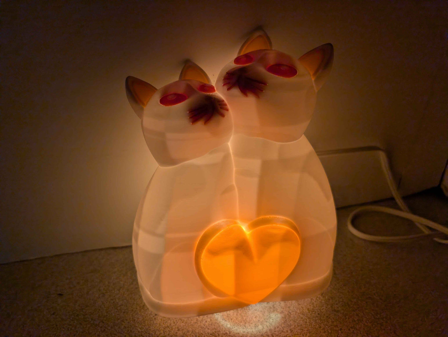Cute Cat Valentine Night Light 💖 Cozy Kitty Glo