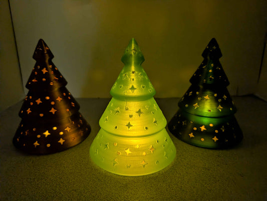 Christmas Mini Tree, Cozy Glow,  Star and Diamond Cutouts, Electric LED