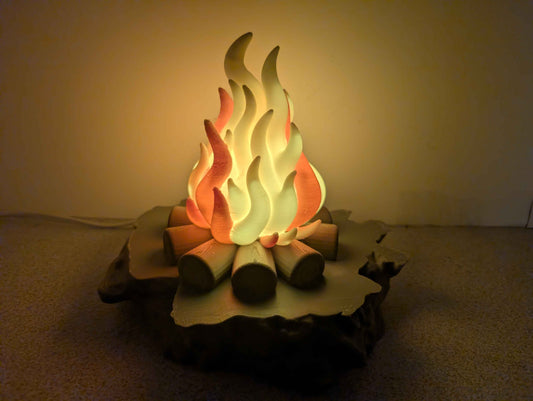 Camp Fire Night Light, 3D Printed Lamp, Camping and Rustic Decor